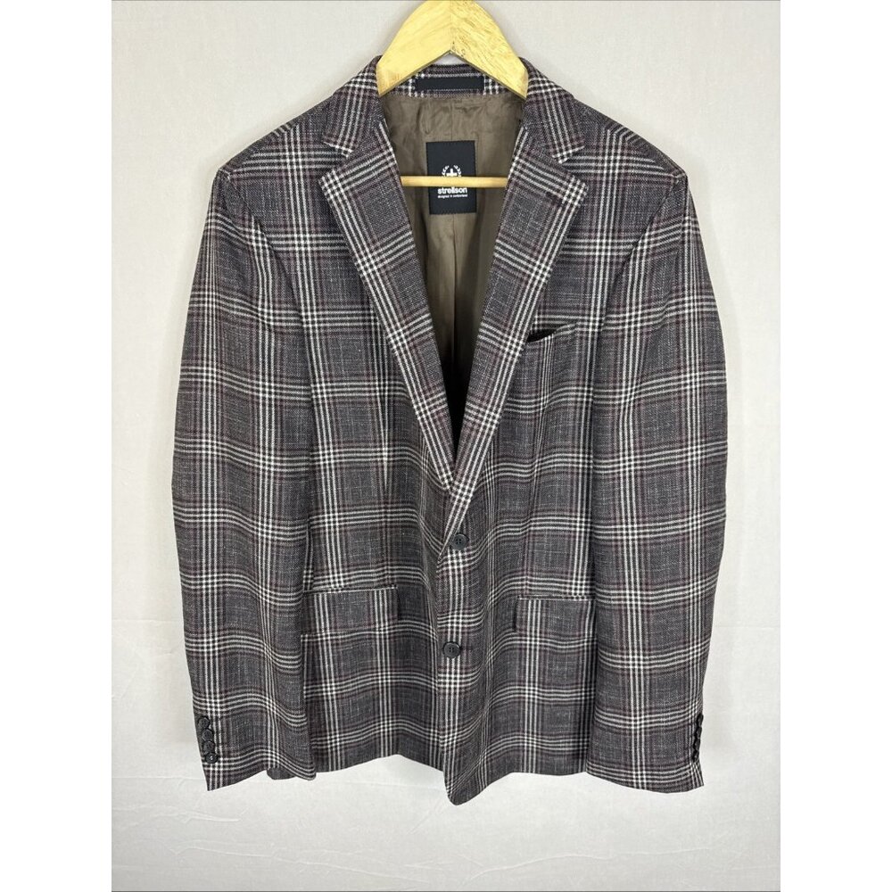 Strellson Extra Slim Fit Blazez Men 40 Plaid Wool Linen Blend Sport‎ Coat EU 50